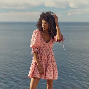 NWT Eddy Julia Puff Sleeve Pink Mini Babydoll Dress Floral Coquette Girl XS $318